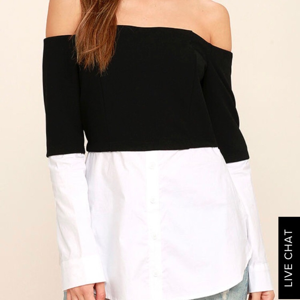 Lulus BLACK AND WHITE OFF-THE-SHOULDER TOP